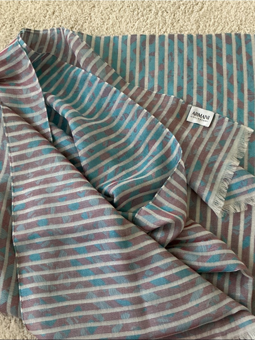 Armani Collezioni Teal & Mauve Striped Scarf